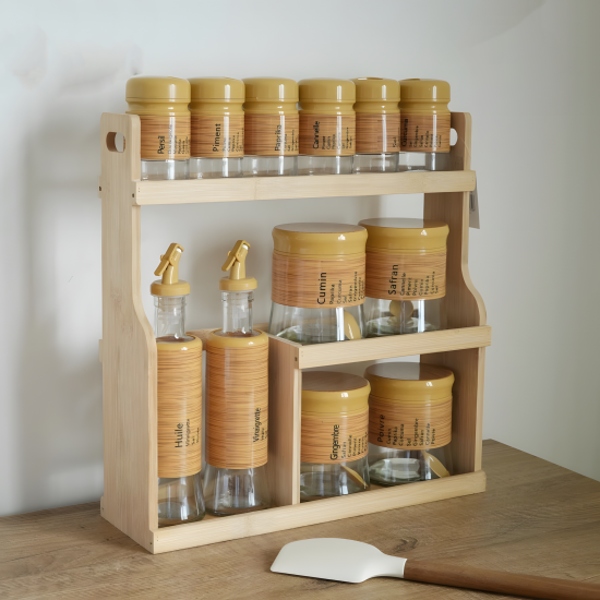 Glass Spice Jars Set 12 pieces with Wooden Stand 